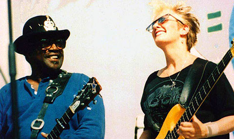 Female Bass Player Debbie Hastings and Bo Diddley
